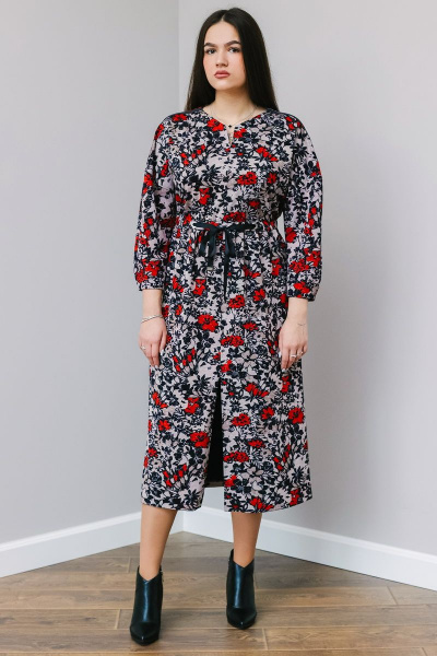 Повседневное трикотажное платье с разрезом и V-образным вырезом MadameRita 1281 принт - фото 1