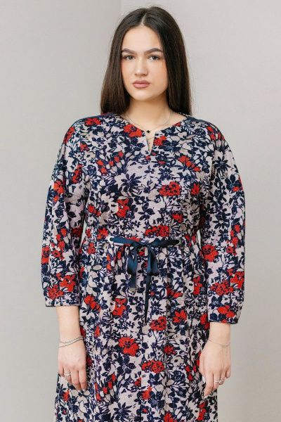 Повседневное трикотажное платье с разрезом и V-образным вырезом MadameRita 1281 принт - фото 2