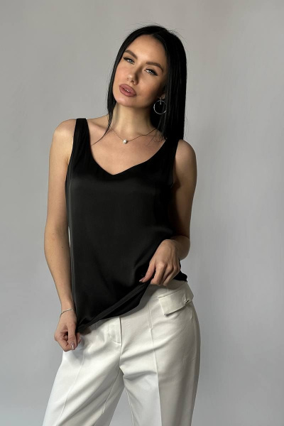 Черный атласный топ майка с широкими бретелями IL GATTO 0030-022 черный - фото 1