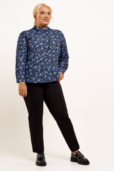 Голубая нарядная блузка с анималистичным принтом Панда 123140w черно-синий - фото 2