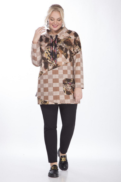Блуза прямого силуэта с люрексом и накладным карманом из трикотажа Matini 4.1272/1 клетка - фото 6