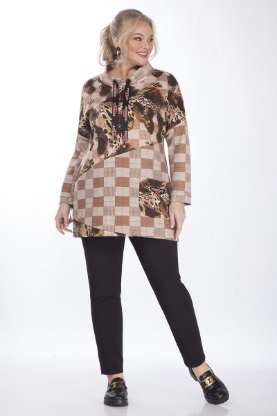 Блуза прямого силуэта с люрексом и накладным карманом из трикотажа Matini 4.1272/1 клетка - фото 4