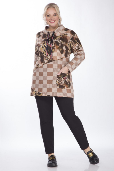 Блуза прямого силуэта с люрексом и накладным карманом из трикотажа Matini 4.1272/1 клетка - фото 3