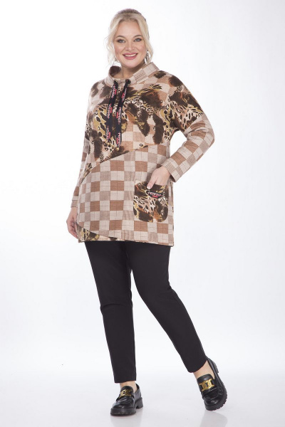 Блуза прямого силуэта с люрексом и накладным карманом из трикотажа Matini 4.1272/1 клетка - фото 2