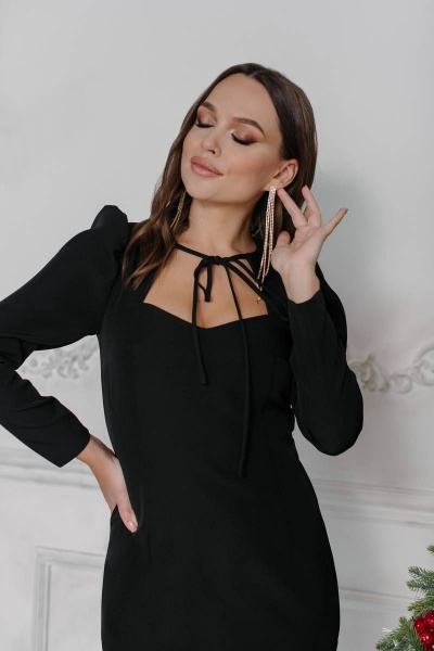 Платье приталенного силуэта с рукавами-фонариками Ольга Стиль Л-103 черный - фото 3