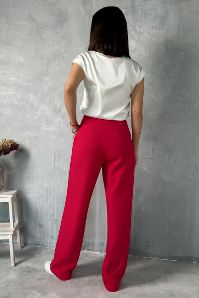 Брюки классические с прорезными карманами и высокой посадкой Панда 13260z малиновый - фото 2