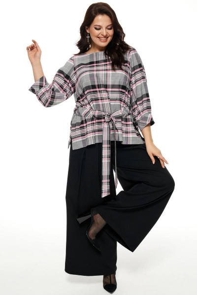 Блуза, брюки Beautiful&Free 3052 черный+клетка+розовый - фото 1
