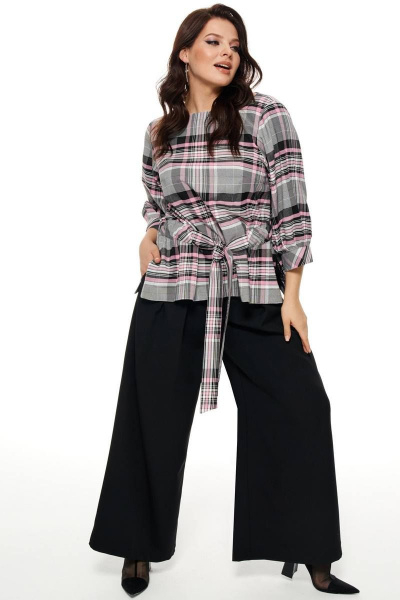 Блуза, брюки Beautiful&Free 3052 черный+клетка+розовый - фото 2