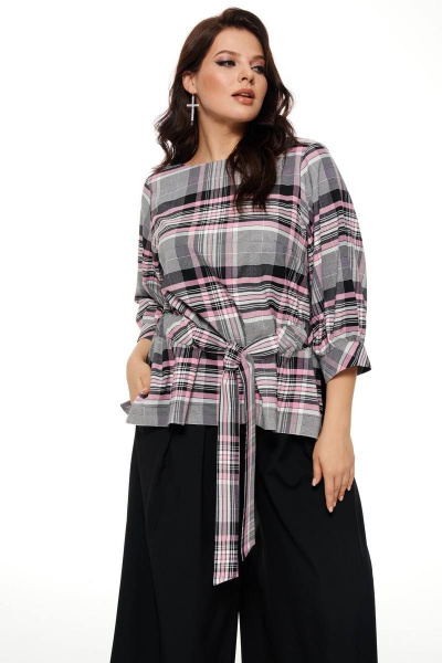 Блуза, брюки Beautiful&Free 3052 черный+клетка+розовый - фото 3