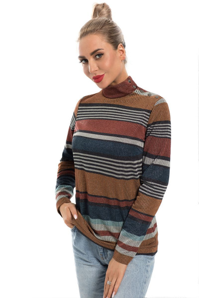 Джемпер прямой силуэт с полосатым рисунком из трикотажа Golden Valley 2325 мультиколор - фото 1