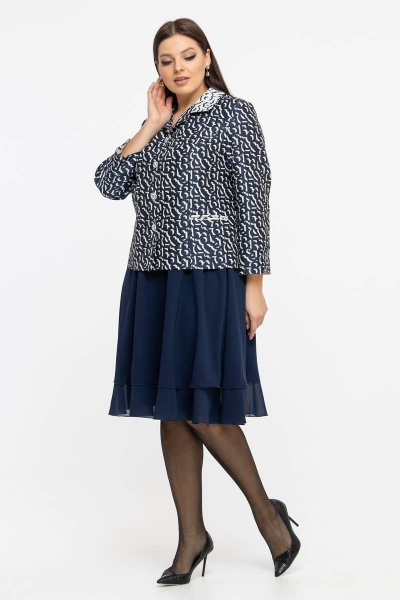 Деловой костюм жакет и юбка с приталенной посадкой Avila 0887 синий - фото 2