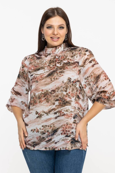 Демисезонная блуза из шифона с воротником-стойкой Avila 0822 терракотовый - фото 3