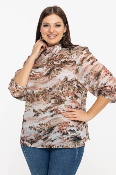 Демисезонная блуза из шифона с воротником-стойкой Avila 0822 терракотовый - фото 1