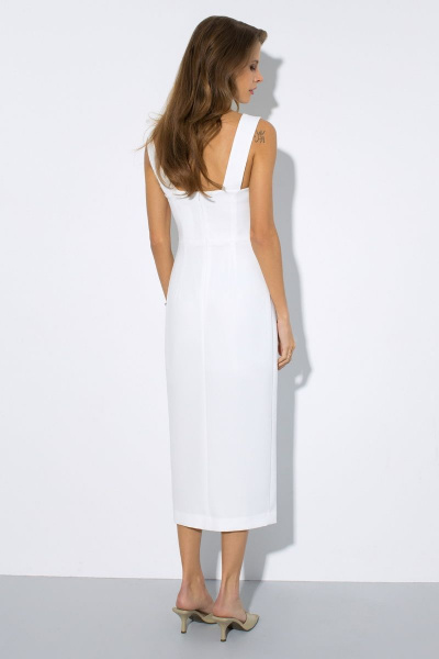 Платье миди с разрезом из крепа для особых случаев Luitui R1055 молочный - фото 3