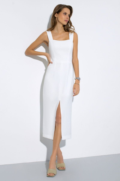 Платье миди с разрезом из крепа для особых случаев Luitui R1055 молочный - фото 2