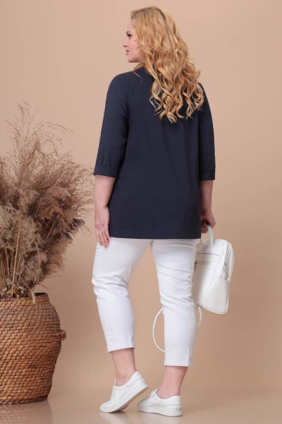 Туника летняя на рост 164 см с вышивкой и отворотом Линия Л Б-1871 тёмно-синий - фото 2