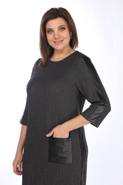 Платье с лампасами и накладным карманом из текстиля Lady Style Classic 1704/3 графитовый_с_черным - фото 2