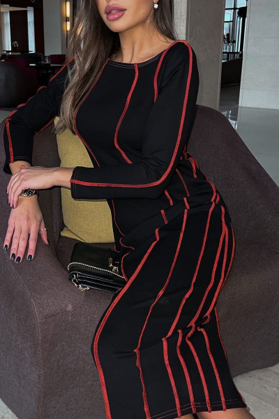 Демисезонное черное платье из вискозы и трикотажа Pavlova 103 - фото 4