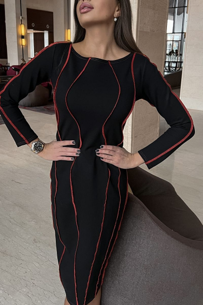 Демисезонное черное платье из вискозы и трикотажа Pavlova 103 - фото 2