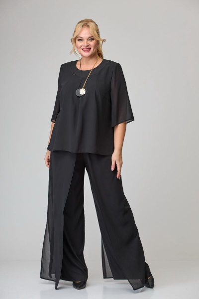 Нарядный костюм из шифона с блузкой и брюками палаццо БАГРЯНИЦА 2212 черный - фото 7