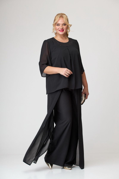 Нарядный костюм из шифона с блузкой и брюками палаццо БАГРЯНИЦА 2212 черный - фото 5