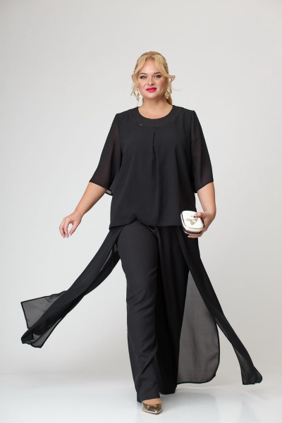 Нарядный костюм из шифона с блузкой и брюками палаццо БАГРЯНИЦА 2212 черный - фото 2