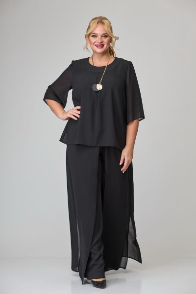 Нарядный костюм из шифона с блузкой и брюками палаццо БАГРЯНИЦА 2212 черный - фото 4