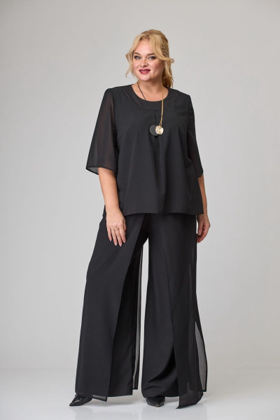 Нарядный костюм из шифона с блузкой и брюками палаццо БАГРЯНИЦА 2212 черный - фото 1