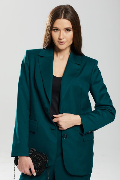Жакет свободного силуэта из льна с внутренней кулисой DAVA 131 изумруд - фото 6