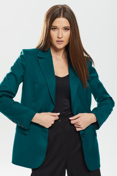 Жакет свободного силуэта из льна с внутренней кулисой DAVA 131 изумруд - фото 1