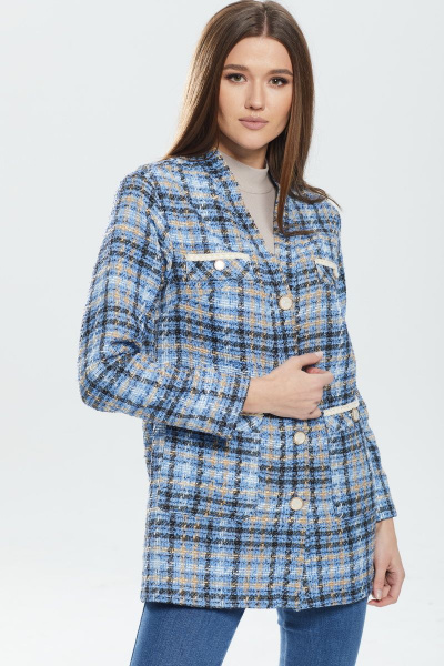 Жакет голубой в стиле деловой классики с декором DAVA 135 голубой - фото 1