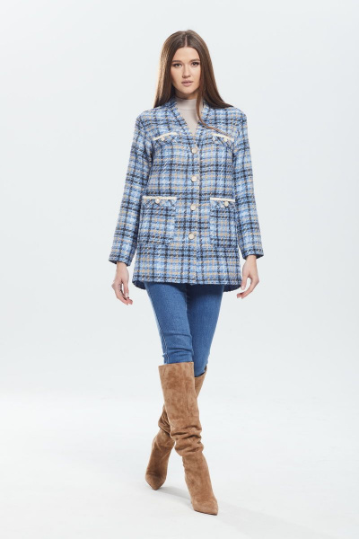 Жакет голубой в стиле деловой классики с декором DAVA 135 голубой - фото 3