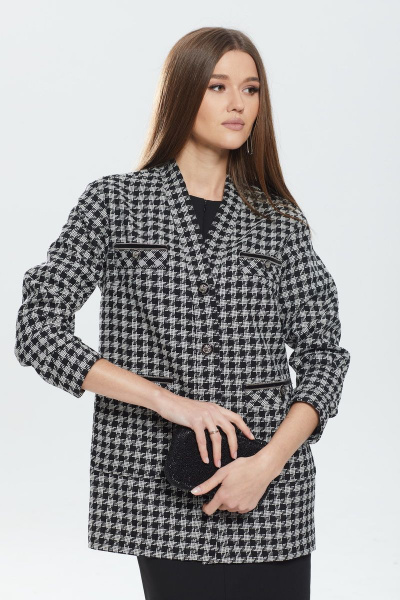 Жакет делового стиля из текстиля и шерсти с накладными карманами DAVA 135 черный - фото 2