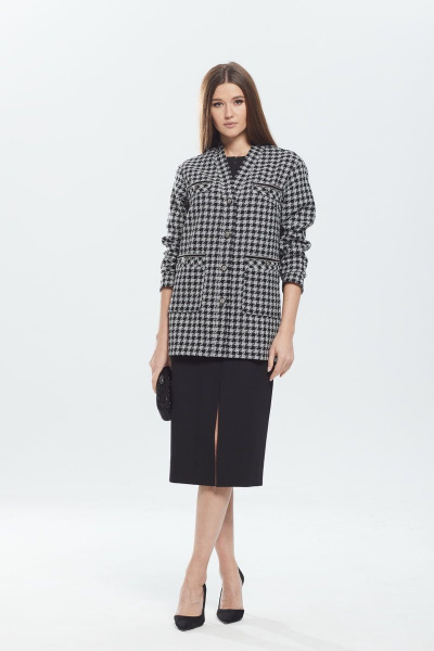 Жакет делового стиля из текстиля и шерсти с накладными карманами DAVA 135 черный - фото 1