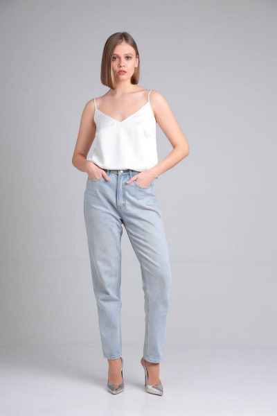 Классический топ из шелка армани с нагрудными вытачками Takka Plus 22-153/4 молочный - фото 4