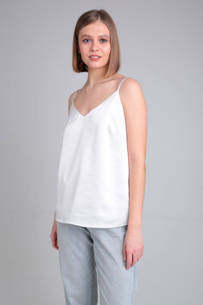 Классический топ из шелка армани с нагрудными вытачками Takka Plus 22-153/4 молочный - фото 1