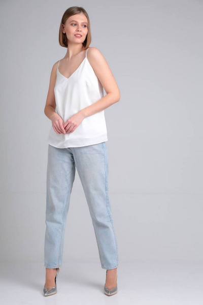 Классический топ из шелка армани с нагрудными вытачками Takka Plus 22-153/4 молочный - фото 2