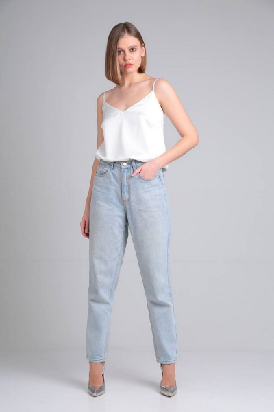 Классический топ из шелка армани с нагрудными вытачками Takka Plus 22-153/4 молочный - фото 3