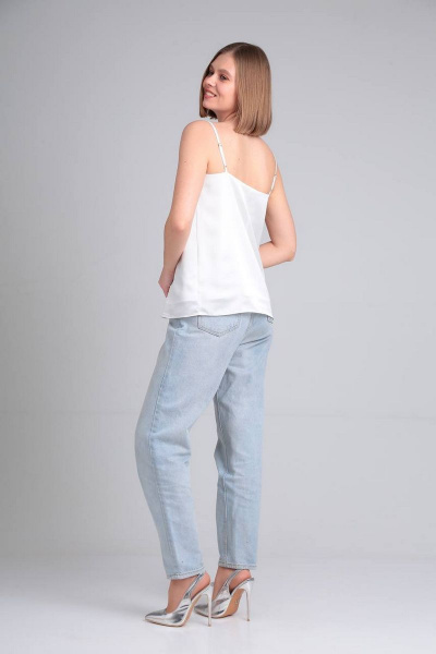 Классический топ из шелка армани с нагрудными вытачками Takka Plus 22-153/4 молочный - фото 5