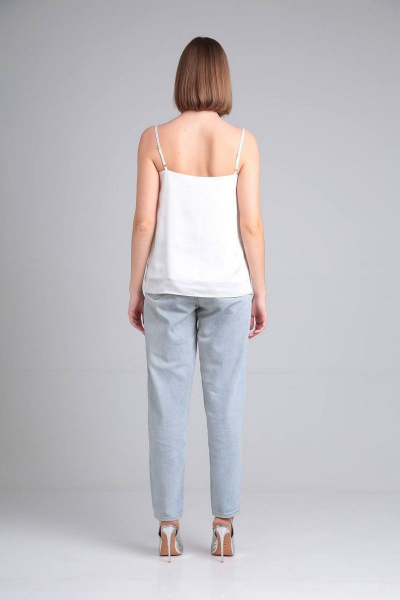 Классический топ из шелка армани с нагрудными вытачками Takka Plus 22-153/4 молочный - фото 6