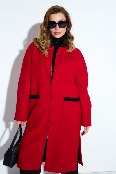 Длинное демисезонное пальто из пальтовой ткани и шерсти TEZA 4178 красный - фото 2
