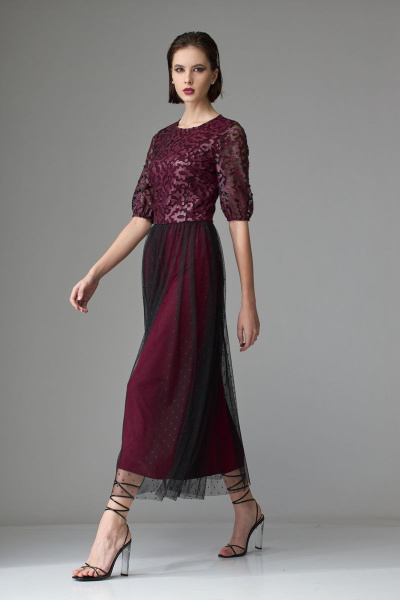 Нарядное синее платье из струящегося текстиля Орхидея 1231-2 бордо - фото 7