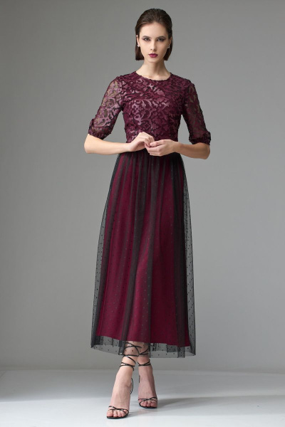Нарядное синее платье из струящегося текстиля Орхидея 1231-2 бордо - фото 1