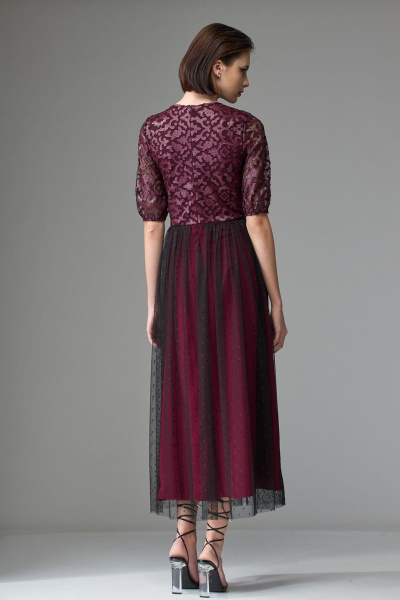 Нарядное синее платье из струящегося текстиля Орхидея 1231-2 бордо - фото 3
