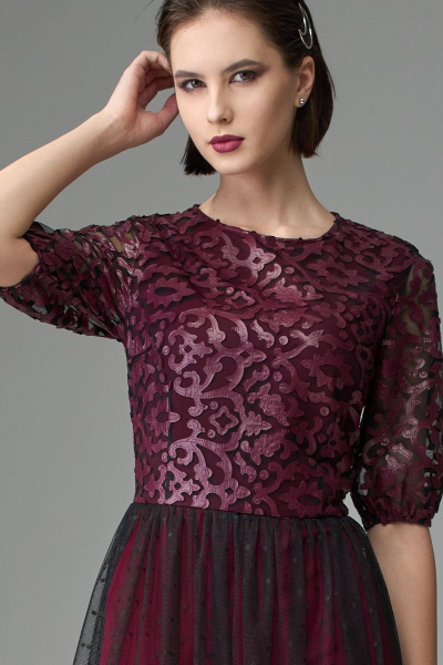 Нарядное синее платье из струящегося текстиля Орхидея 1231-2 бордо - фото 6