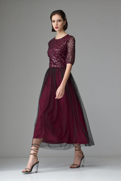 Нарядное синее платье из струящегося текстиля Орхидея 1231-2 бордо - фото 5