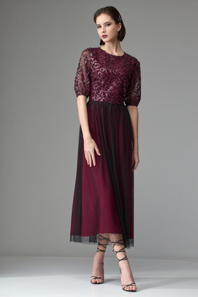 Нарядное синее платье из струящегося текстиля Орхидея 1231-2 бордо - фото 2