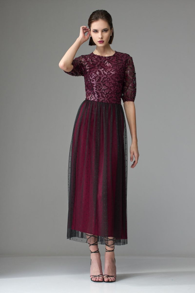 Нарядное синее платье из струящегося текстиля Орхидея 1231-2 бордо - фото 4