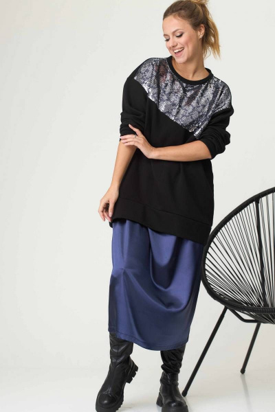 Платье-комбинация из атласа с водопадным вырезом SOVA 11046 синий - фото 8