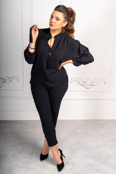 Блуза стиль На каждый день с асимметричным кроем Andina 110 черный - фото 4